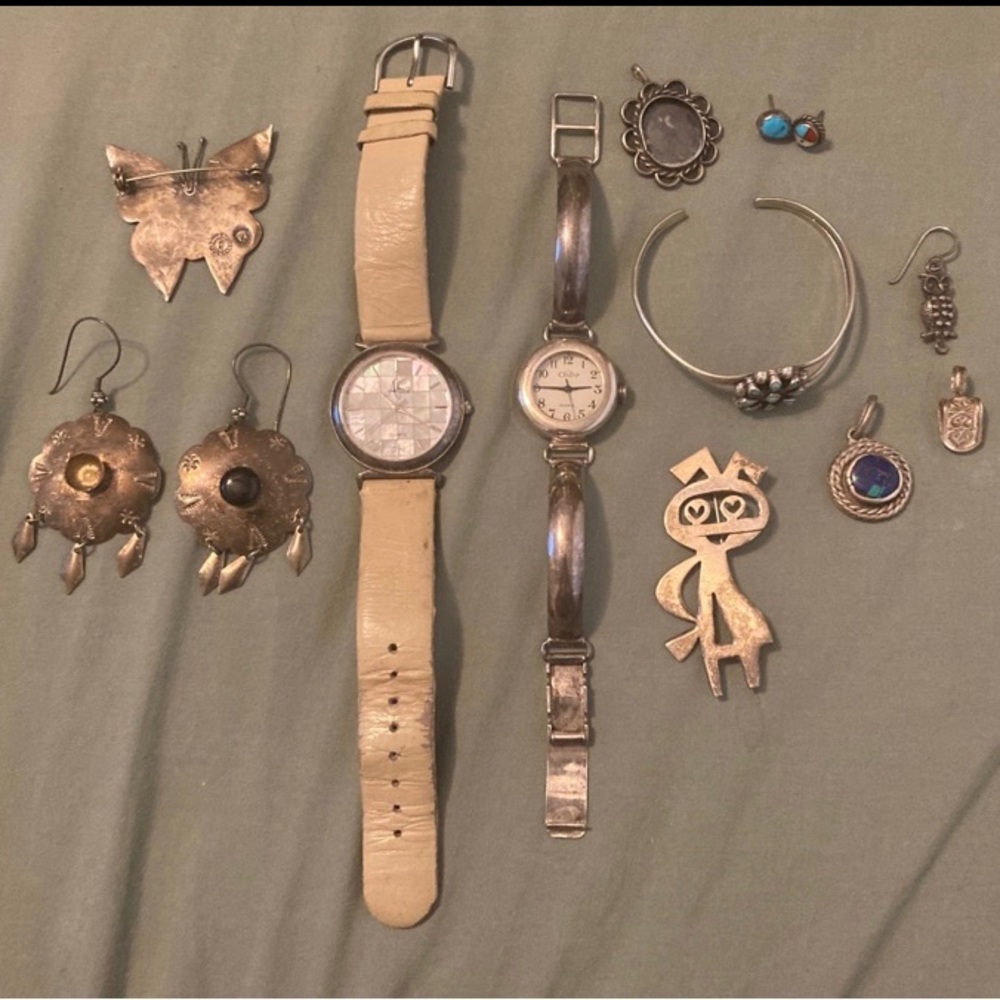 STERLING SILVER WOAMANS LOT + sterling watch’s and turquoise bracelet(127GRAMS)!